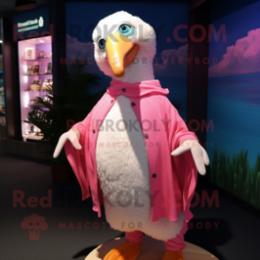 Pink Albatross mascot costume character dressed with a Cardigan and Bracelets