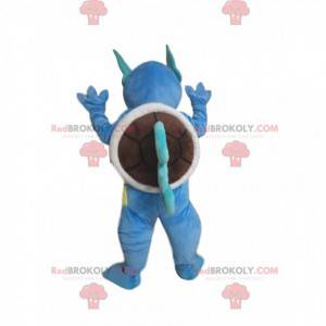 Mascotte tartaruga blu con denti e orecchie appuntite -