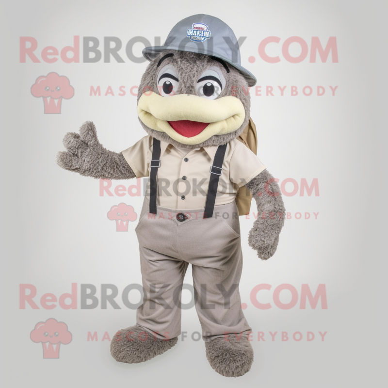 Gray Jambalaya mascot costume character dressed with a Chinos and Suspenders Gray Jambalaya mascot costume character dressed with a Chinos and Suspenders