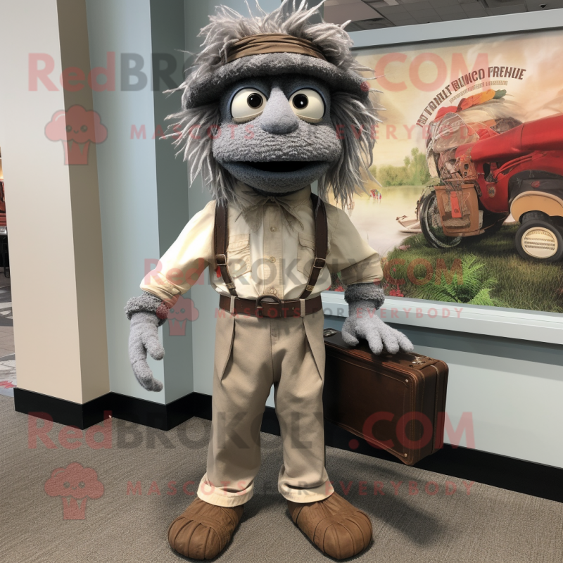 Gray Jambalaya mascot costume character dressed with a Chinos and Suspenders Gray Jambalaya mascot costume character dressed with a Chinos and Suspenders