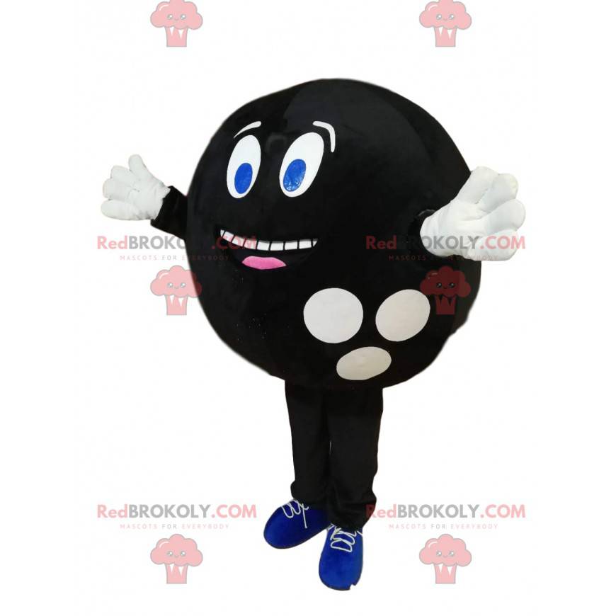 Very cheerful black bowling ball mascot - Redbrokoly.com