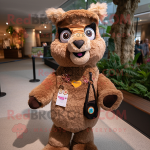 Brown Llama mascot costume character dressed with a Romper and Keychains