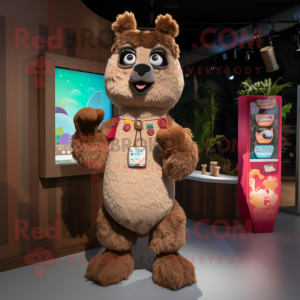Brown Llama mascot costume character dressed with a Romper and Keychains