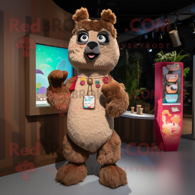 Brown Llama mascot costume character dressed with a Romper and Keychains Brown Llama mascot costume character dressed with a Romper and Keychains