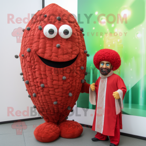 Red Falafel mascot costume character dressed with a Sweater and Earrings