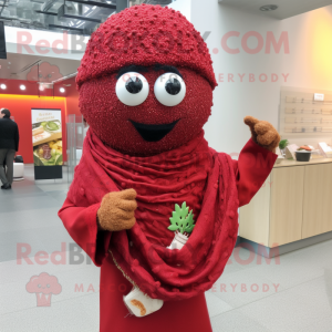 Red Falafel mascot costume character dressed with a Sweater and Earrings