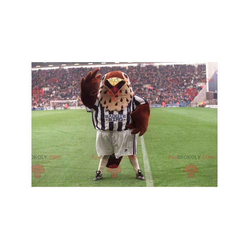 Brown and beige bird mascot in sportswear - Redbrokoly.com