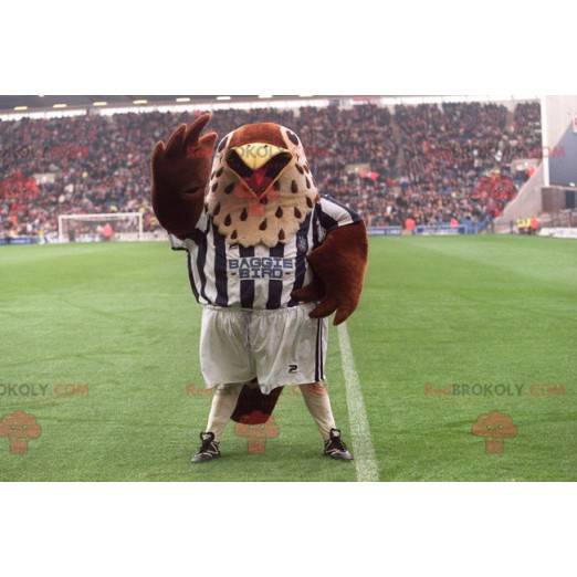 Braunes und beige Vogelmaskottchen in Sportbekleidung -