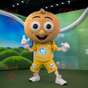 Tan Squash mascot costume character dressed with a Playsuit and Digital watches