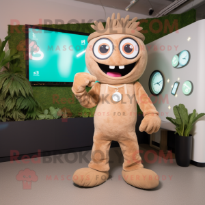 Tan Squash mascot costume character dressed with a Playsuit and Digital watches