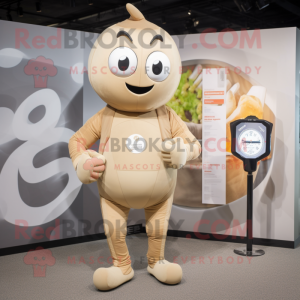 Tan Squash mascot costume character dressed with a Playsuit and Digital watches