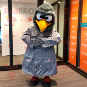 Gray Tandoori Chicken mascot costume character dressed with a Raincoat and Smartwatches