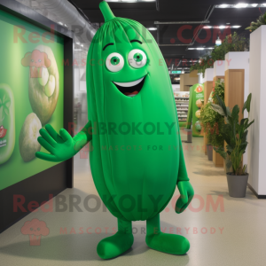 Forest Green Zucchini mascot costume character dressed with a Jeggings and Cufflinks