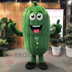 Forest Green Zucchini mascot costume character dressed with a Jeggings and Cufflinks