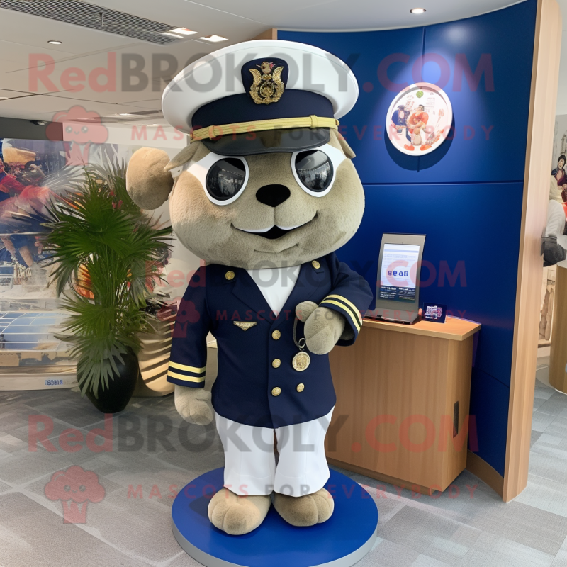 Navy Pho mascot costume character dressed with a Mini Skirt and Wallets Navy Pho mascot costume character dressed with a Mini Skirt and Wallets