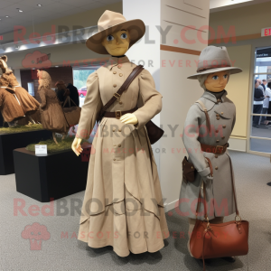 Tan Civil War Soldier mascot costume character dressed with a A-Line Dress and Messenger bags