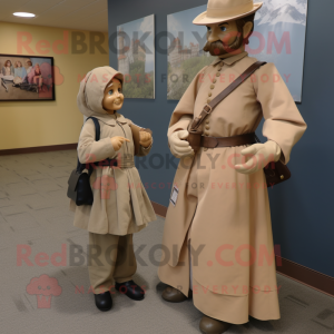 Tan Civil War Soldier mascot costume character dressed with a A-Line Dress and Messenger bags