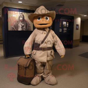 Tan Civil War Soldier mascot costume character dressed with a A-Line Dress and Messenger bags