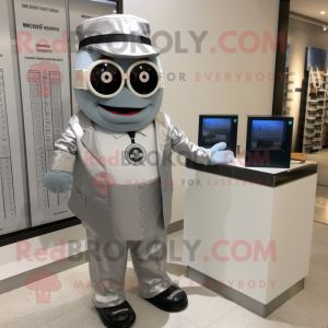 Silver Attorney mascot costume character dressed with a A-Line Dress and Bracelet watches