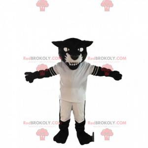 Agresivní černý panter maskot s sportovní oblečení -