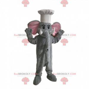 Mascotte d'éléphant gris avec une toque blanche - Redbrokoly.com