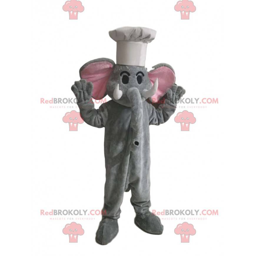 Mascote elefante cinzento com chapéu branco - Redbrokoly.com Mascote elefante cinzento com chapéu branco - Redbrokoly.com