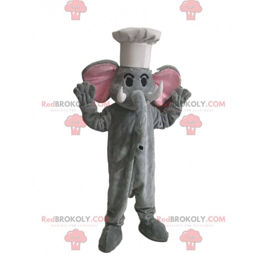 Mascotte elefante grigio con un cappello bianco - Redbrokoly.com