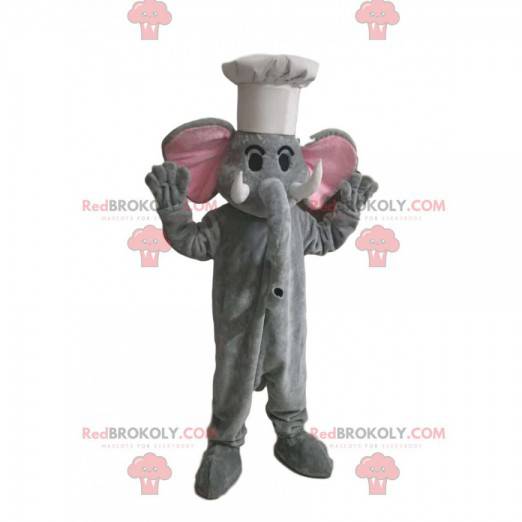 Mascotte d'éléphant gris avec une toque blanche - Redbrokoly.com