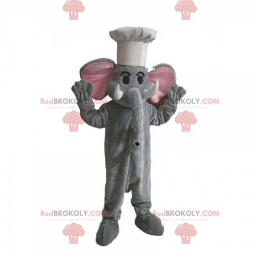Mascotte elefante grigio con un cappello bianco - Redbrokoly.com