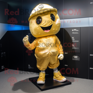 Gold Melon mascot costume character dressed with a Rash Guard and Caps