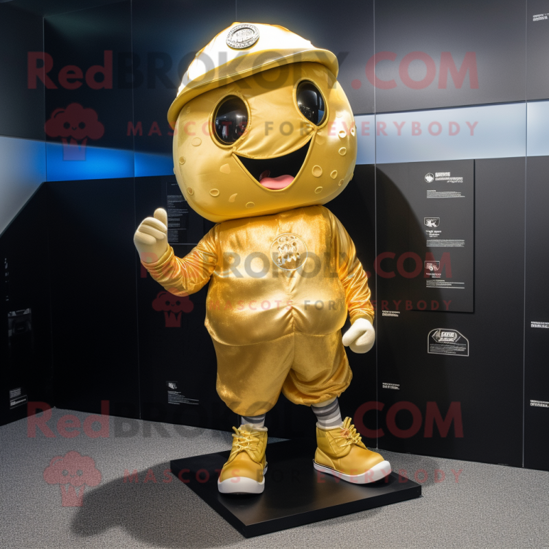 Gold Melon mascot costume character dressed with a Rash Guard and Caps Gold Melon mascot costume character dressed with a Rash Guard and Caps