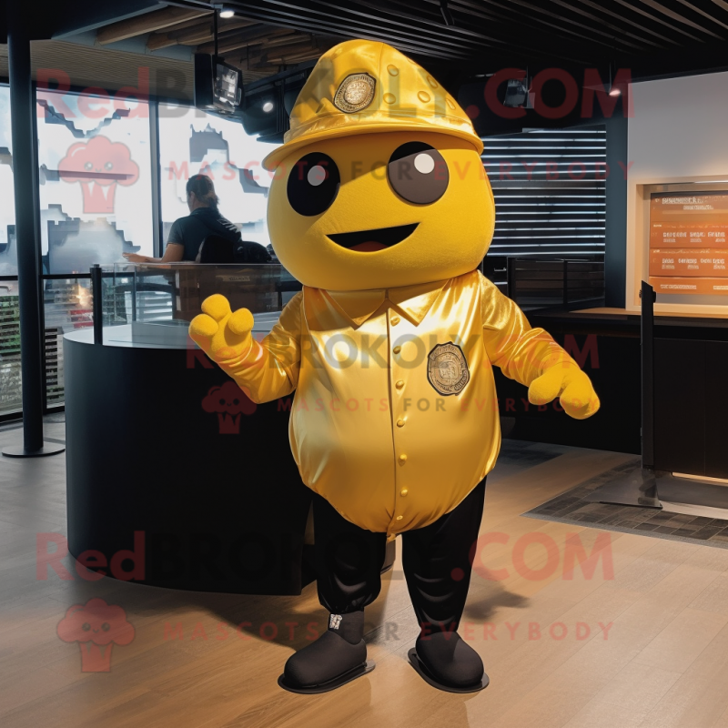 Gold Melon mascot costume character dressed with a Rash Guard and Caps