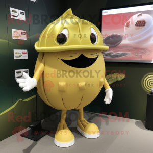 Gold Melon mascot costume character dressed with a Rash Guard and Caps