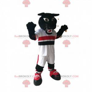 Mascotte zwarte panter met witte sportkleding - Redbrokoly.com