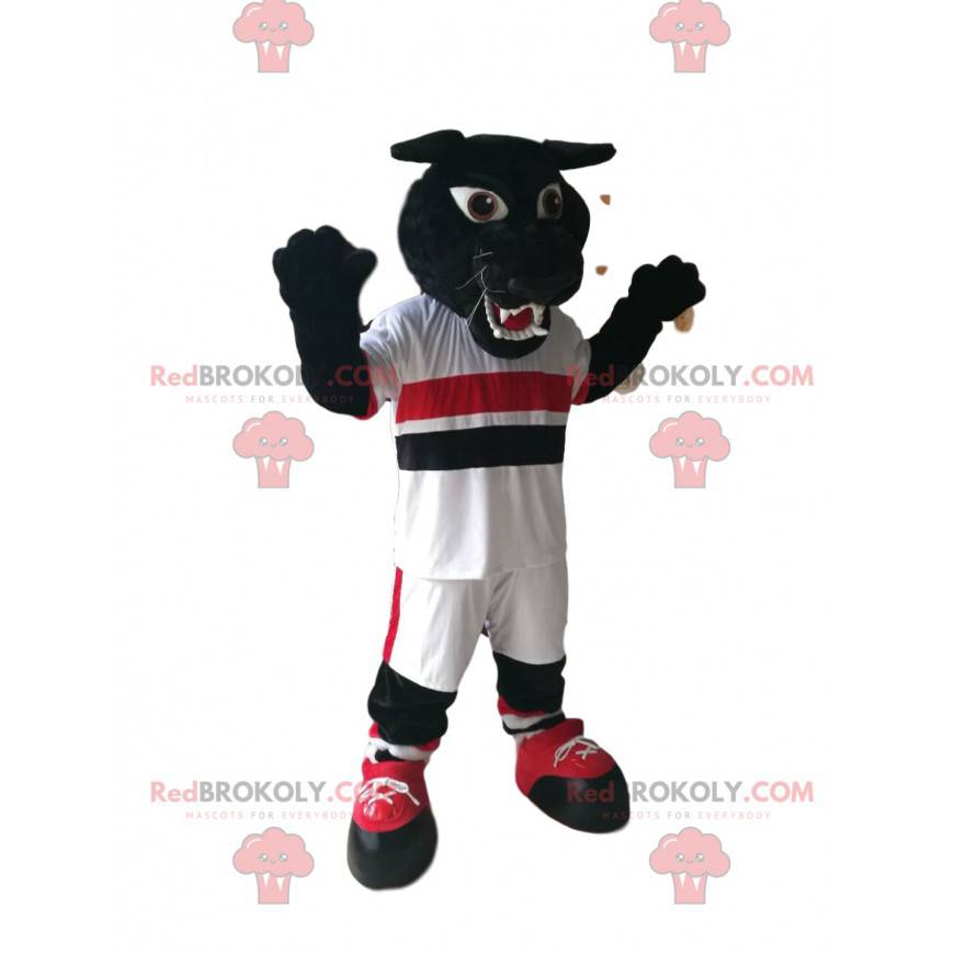 Svart panter maskot med hvitt sportsklær - Redbrokoly.com Svart panter maskot med hvitt sportsklær - Redbrokoly.com
