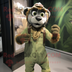 Olive Smilodon mascot costume character dressed with a Overalls and Scarf clips