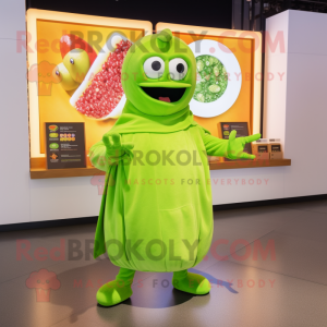 Lime Green Pepper mascot costume character dressed with a Hoodie and Scarves