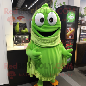 Lime Green Pepper mascot costume character dressed with a Hoodie and Scarves