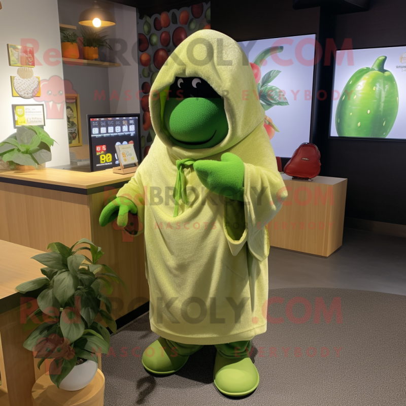 Lime Green Pepper mascot costume character dressed with a Hoodie and Scarves Lime Green Pepper mascot costume character dressed with a Hoodie and Scarves