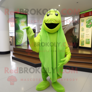 Lime Green Pepper mascot costume character dressed with a Hoodie and Scarves