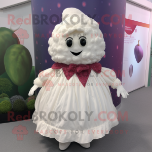 White Raspberry mascot costume character dressed with a Skirt and Shawl pins