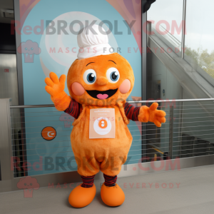 Orange Cupcake mascot costume character dressed with a Dungarees and Gloves