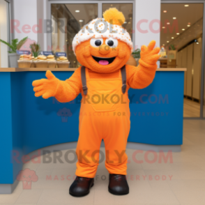 Orange Cupcake mascot costume character dressed with a Dungarees and Gloves