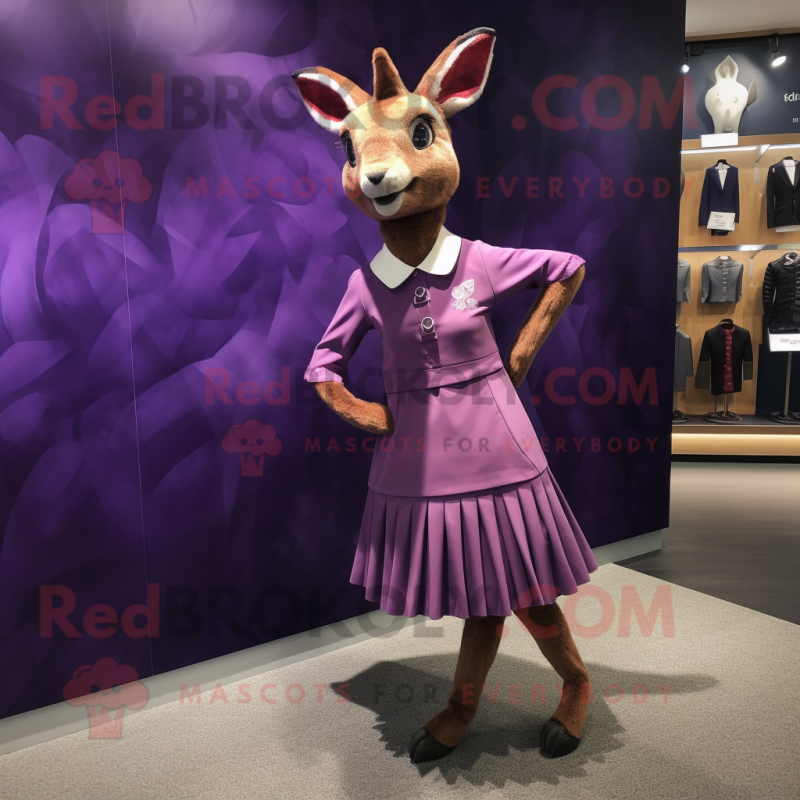 Purple Roe Deer mascot costume character dressed with a A-Line Skirt and Cufflinks