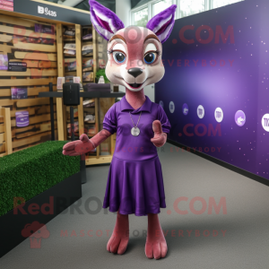 Purple Roe Deer mascot costume character dressed with a A-Line Skirt and Cufflinks