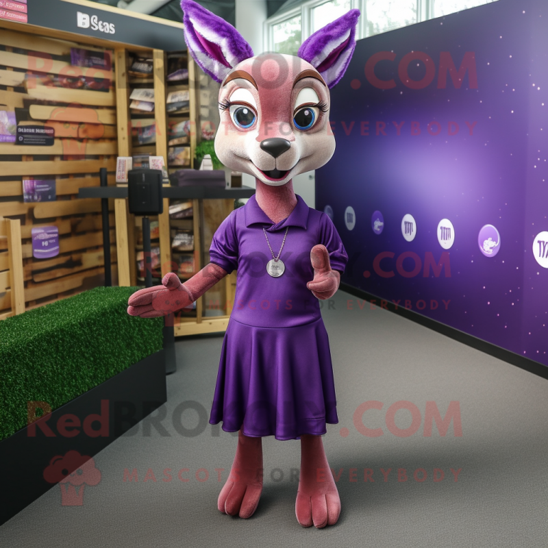 Purple Roe Deer mascot costume character dressed with a A-Line Skirt and Cufflinks Purple Roe Deer mascot costume character dressed with a A-Line Skirt and Cufflinks