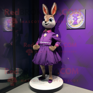 Purple Roe Deer mascot costume character dressed with a A-Line Skirt and Cufflinks