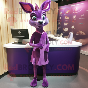 Purple Roe Deer mascot costume character dressed with a A-Line Skirt and Cufflinks