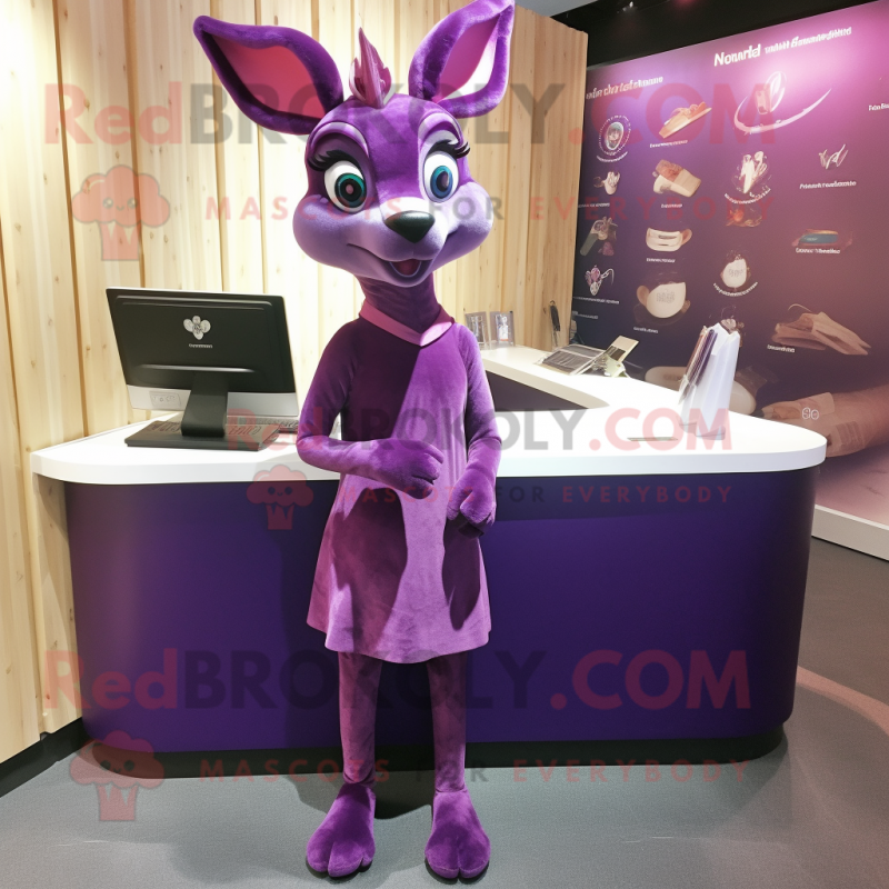 Purple Roe Deer mascot costume character dressed with a A-Line Skirt and Cufflinks Purple Roe Deer mascot costume character dressed with a A-Line Skirt and Cufflinks