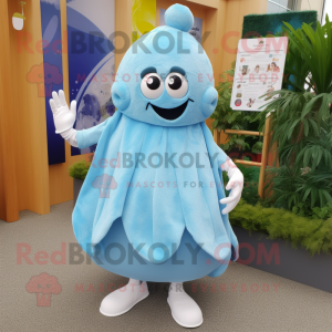 Sky Blue Oyster mascot costume character dressed with a Culottes and Anklets